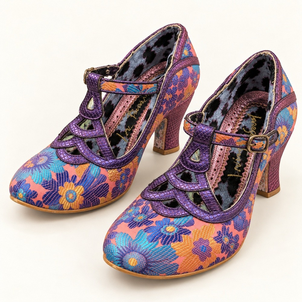 Irregular Choice T-Strap Heels EU 41 Purple Floral Brocade Metallic Mary Janes
